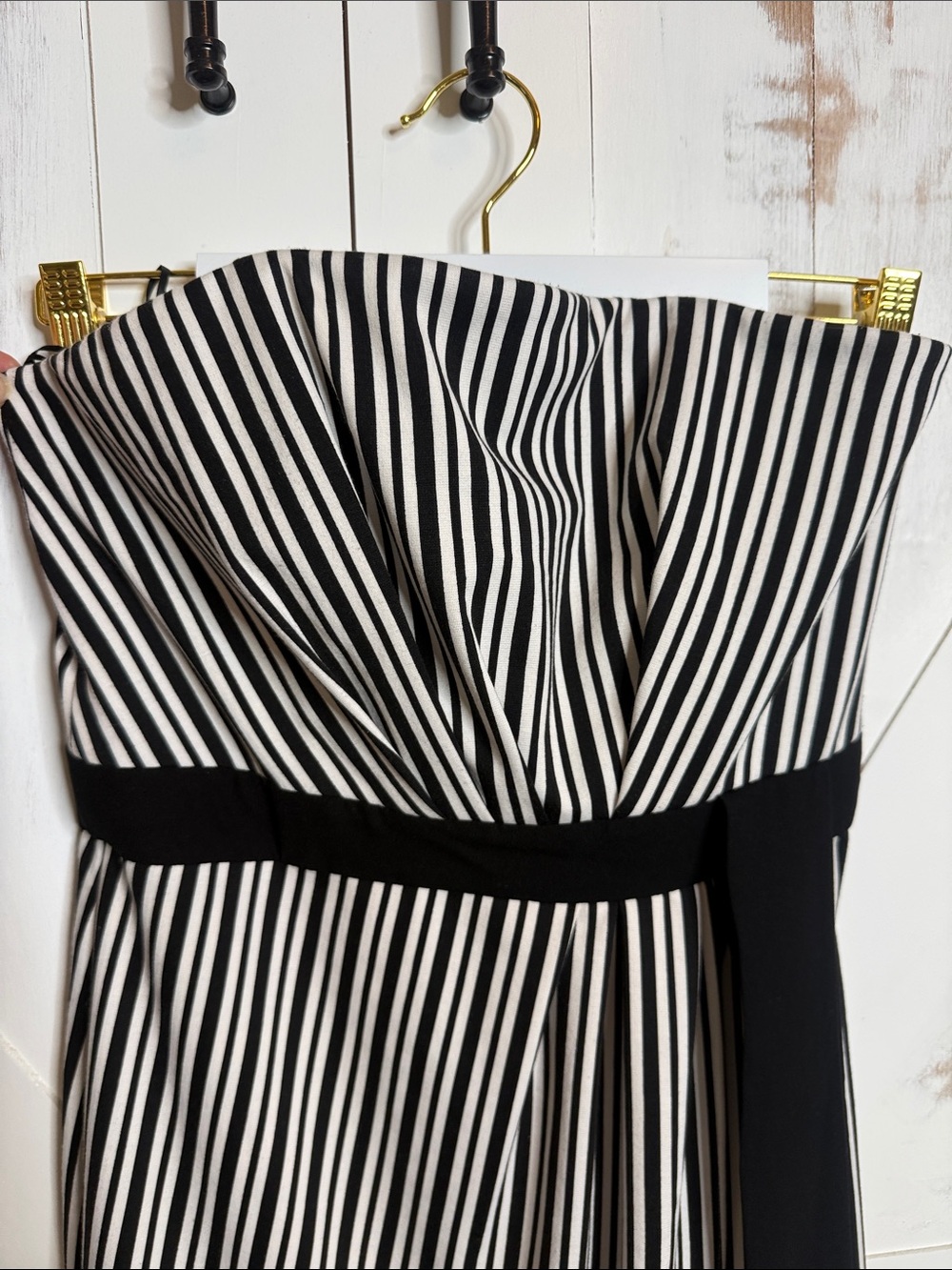 Halston Heritage Black and White Strapless Striped Maxi Dress - Picture 6 of 15